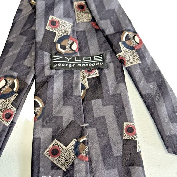 Men's Neck Tie Zylos George Machado Gray & Black  100% Italian Silk 4" x 57" - Picture 4 of 5